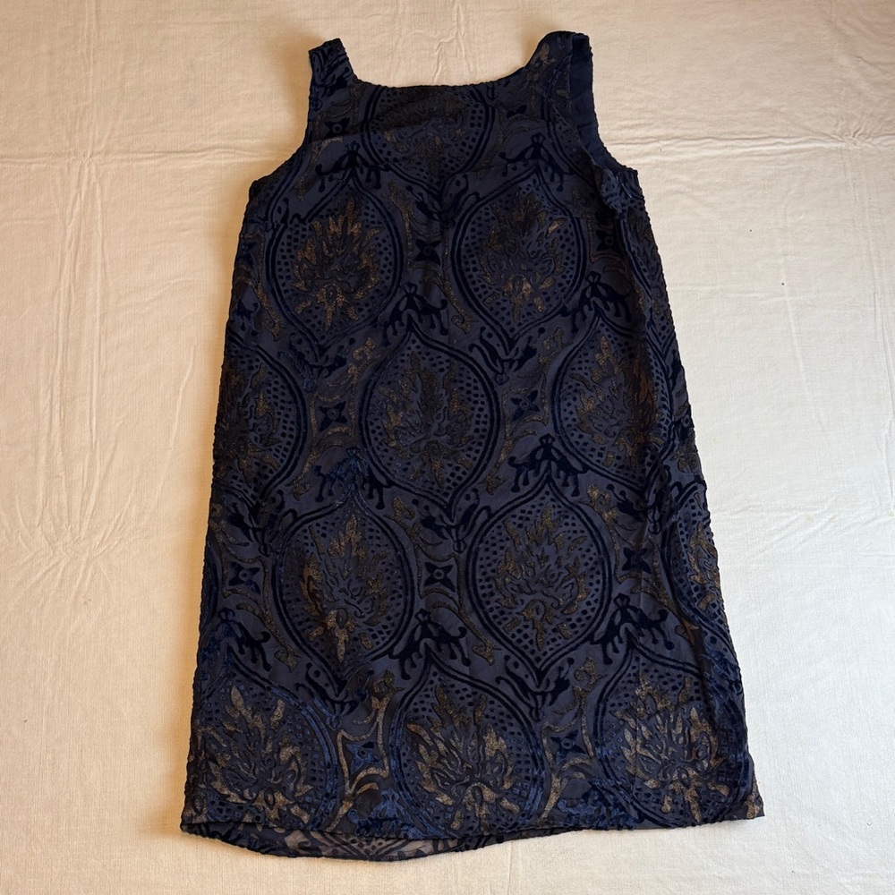 LOFT Petites Women's Navy Velour Pattern Tank Dress Side Zip Size XXSP